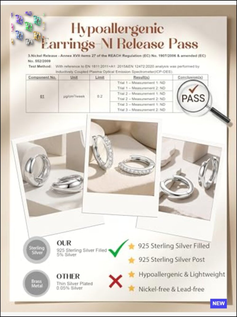 Sterling Silver Huggie Hoop Earrings Set for Multiple Piercing Hypoallergenic - Picture 3 of 7